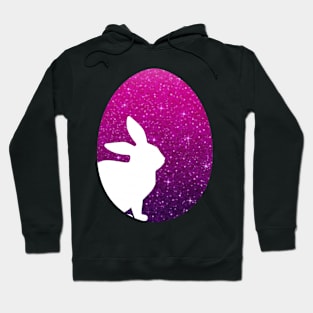 Easter Bunny Silhouette in Pink Purple Ombre Faux Glitter Easter Egg Hoodie